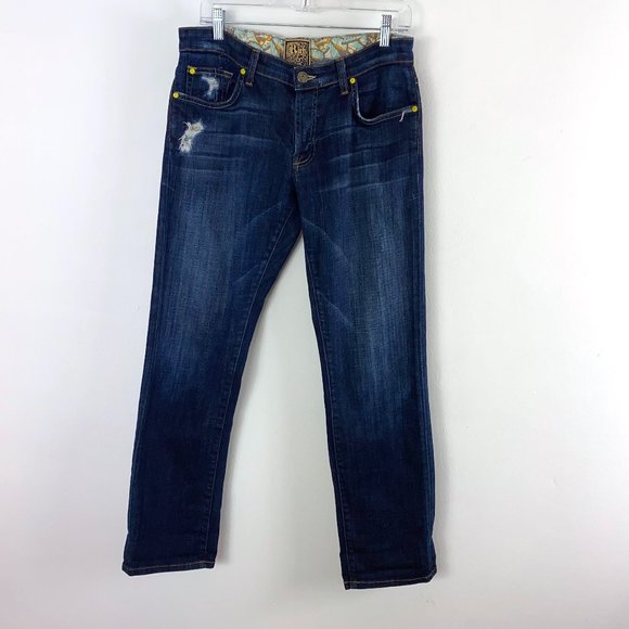 Rich & Skinny Denim - Rich & Skinny Dark Destroyed Boot Cut Jeans Size31